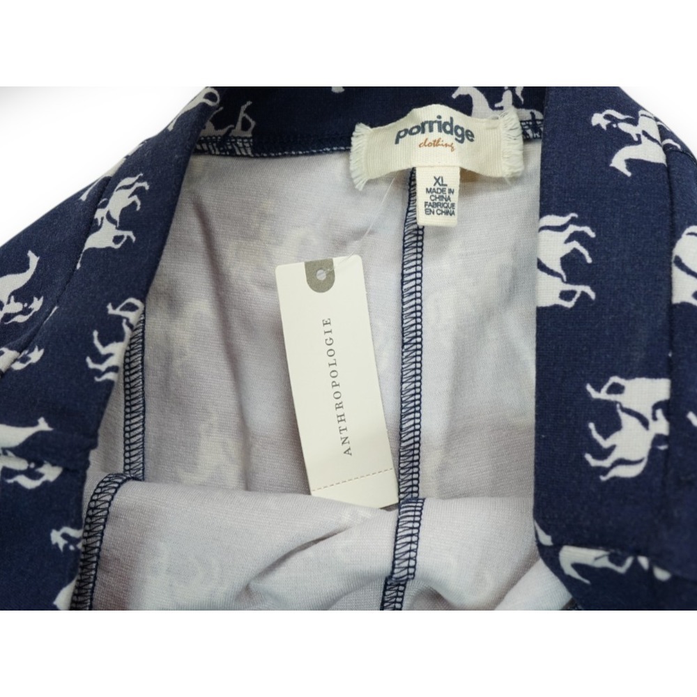 NWT Anthropologie Porridge Knit Wide Leg Pants‎ XL Navy Equestrian Horse Print - Picture 4 of 4